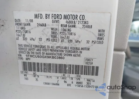 2009 Ford Escape Xlt z USA, uszkodzony, nr VIN 1FMCU93GX9KB03860